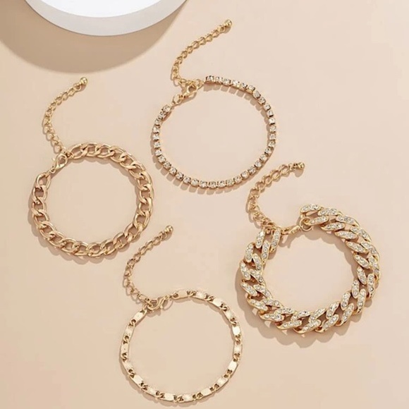 4 pcs Rhinestone Cuban Link Chain Bracelets - Picture 2 of 10